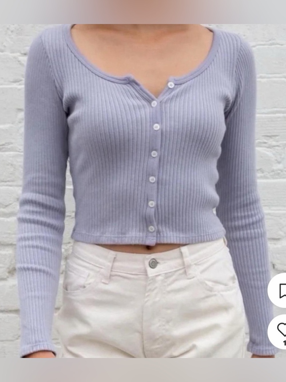 Brandy Melville Lilac Purple Ribbed Button-Front Crop Top OS